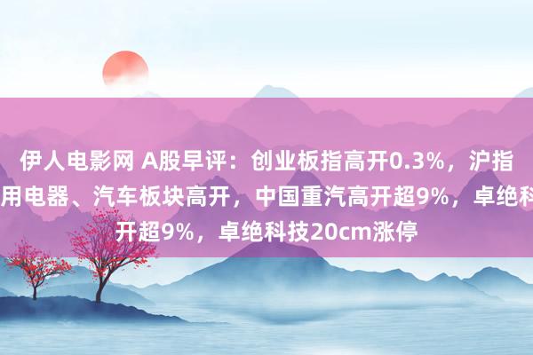 伊人电影网 A股早评：创业板指高开0.3%，沪指跌0.05%！家用电器、汽车板块高开，中国重汽高开超9%，卓绝科技20cm涨停