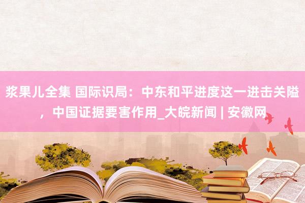 浆果儿全集 国际识局：中东和平进度这一进击关隘，中国证据要害作用_大皖新闻 | 安徽网