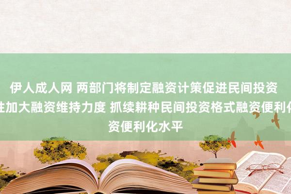 伊人成人网 两部门将制定融资计策促进民间投资 针对性加大融资维持力度 抓续耕种民间投资格式融资便利化水平